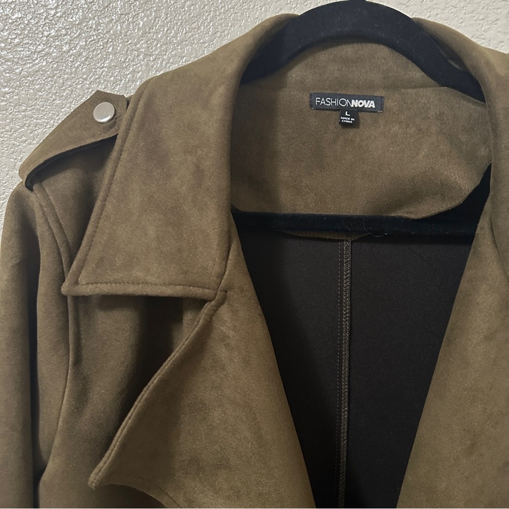 Fashion Nova Always‎ in the Go Faux Suede Jacket Olive Sz Large - Picture 2 of 11